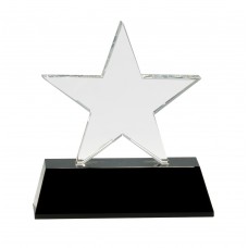 6 3/4 inch Clear Crystal Star on Black Pedestal Base